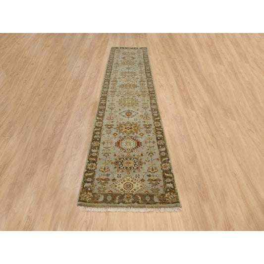 Heriz Wool Hand Knotted Rug Grey Brown 2.7X12.1 -O063634
