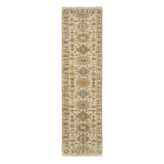 Heriz Wool Hand Knotted Rug Ivory Light Gray 2.7X9.9 -O063665