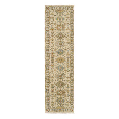 Heriz Wool Hand Knotted Rug Ivory Light Gray 2.7X9.9 -O063665