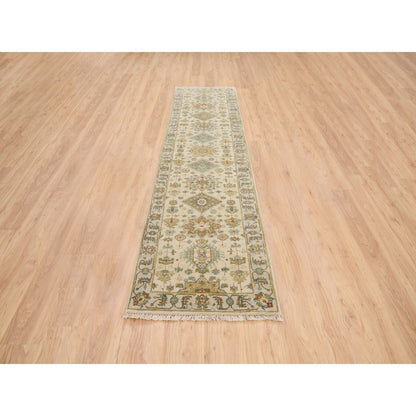 Heriz Wool Hand Knotted Rug Ivory Light Gray 2.7X9.9 -O063665