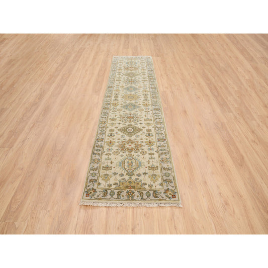Heriz Wool Hand Knotted Rug Ivory Light Gray 2.7X9.9 -O063665