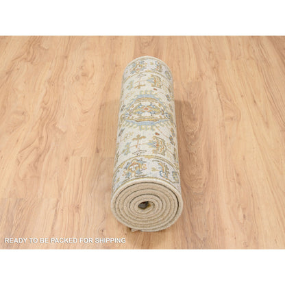 Heriz Wool Hand Knotted Rug Ivory Light Gray 2.7X9.9 -O063665