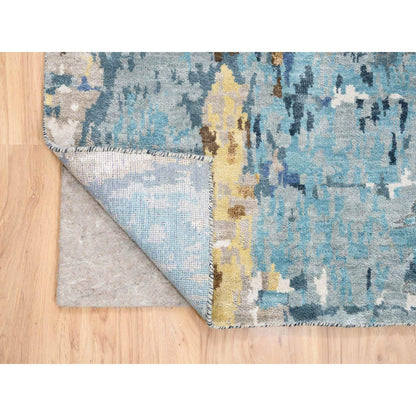 Modern and Contemporary Wool & Silk Hand Knotted Rug Blue No Border 2.6X10.0 -O063666