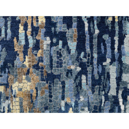 Modern and Contemporary Wool & Silk Hand Knotted Rug Blue No Border 2.6X10.0 -O063666