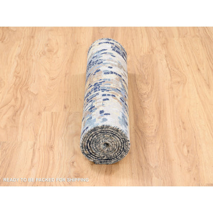 Modern and Contemporary Wool & Silk Hand Knotted Rug Blue No Border 2.6X10.0 -O063666