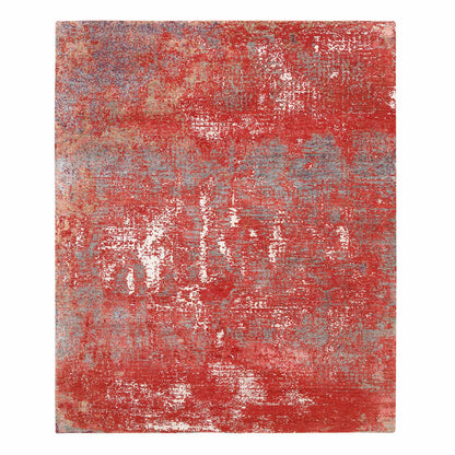 Modern and Contemporary Wool & Silk Hand Knotted Rug Red No Border 8.0X10.0 -O063671