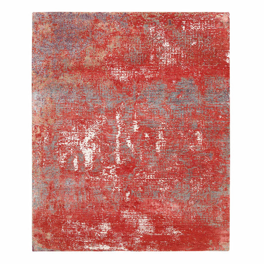 Modern and Contemporary Wool & Silk Hand Knotted Rug Red No Border 8.0X10.0 -O063671