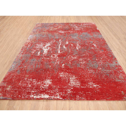 Modern and Contemporary Wool & Silk Hand Knotted Rug Red No Border 8.0X10.0 -O063671