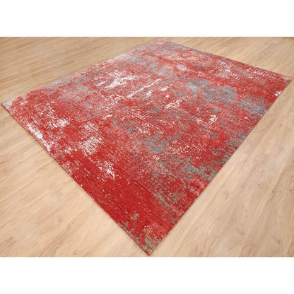Modern and Contemporary Wool & Silk Hand Knotted Rug Red No Border 8.0X10.0 -O063671