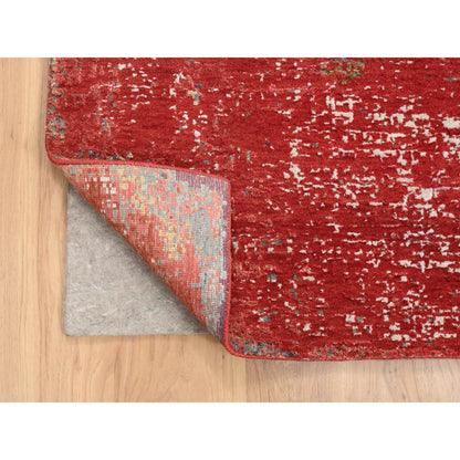 Modern and Contemporary Wool & Silk Hand Knotted Rug Red No Border 8.0X10.0 -O063671