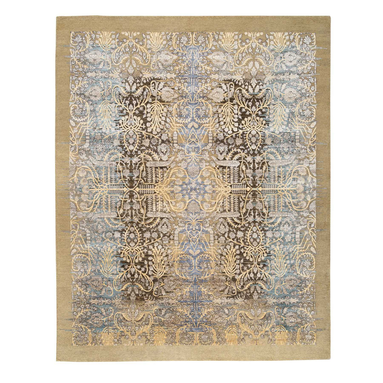 Brown 8'0" x 9'10" Transitional Hand knotted Wool/Silk Rug - Sku: O063678