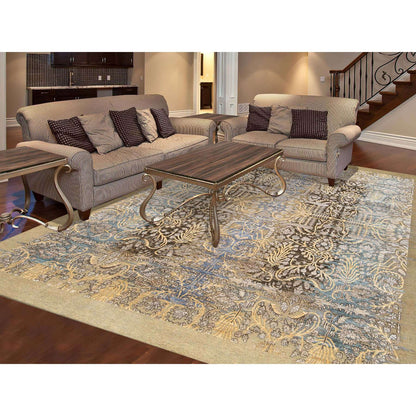 Transitional Wool & Silk Hand Knotted Rug Brown Brown 8.0X9.10 -O063678