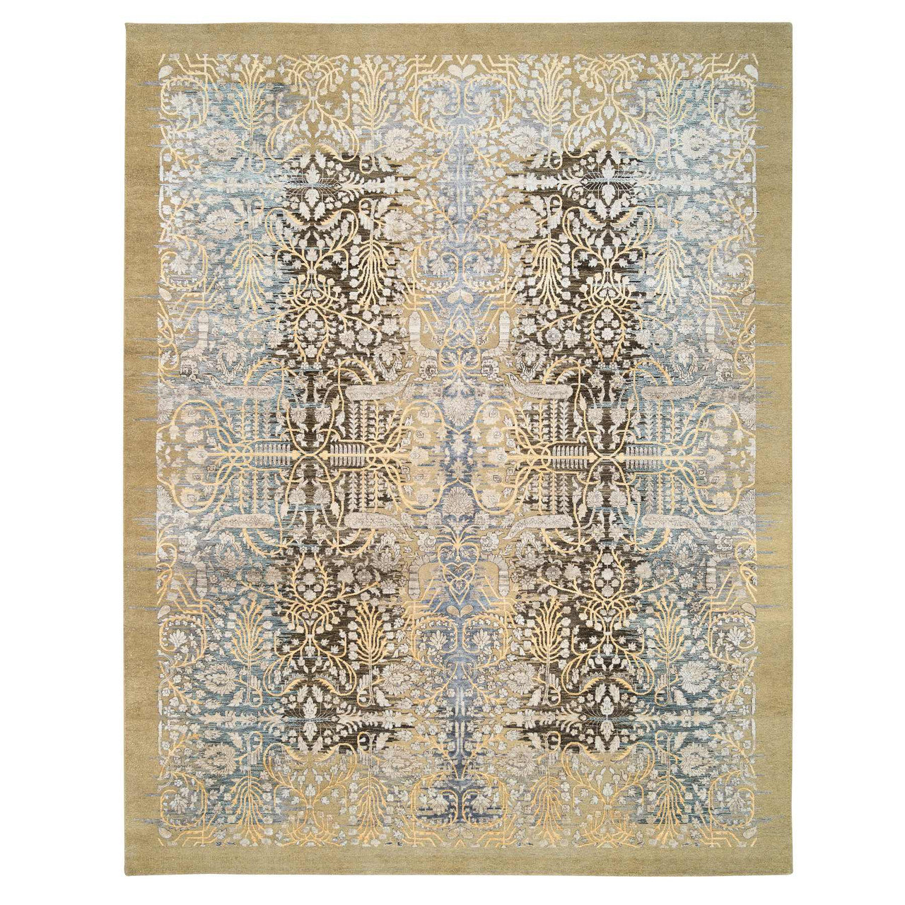 Brown 9'2" x 12'0" Transitional Hand knotted Wool/Silk Rug - Sku: O063680