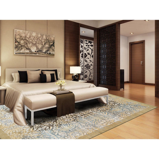 Transitional Wool & Silk Hand Knotted Rug Brown Brown 9.2X12.0 -O063680