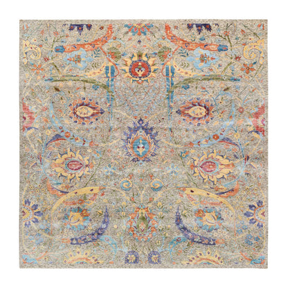 Transitional Wool & Silk Hand Knotted Rug Beige No Border 8.0X8.0 -O063683