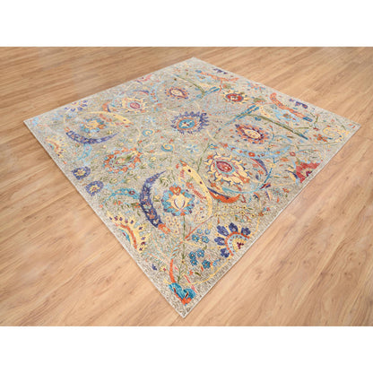 Transitional Wool & Silk Hand Knotted Rug Beige No Border 8.0X8.0 -O063683