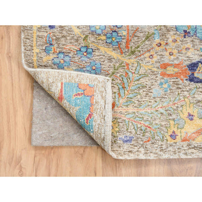 Transitional Wool & Silk Hand Knotted Rug Beige No Border 8.0X8.0 -O063683