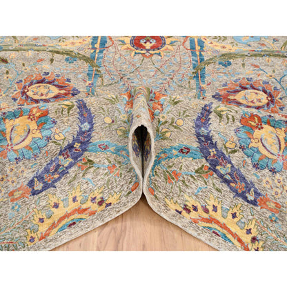 Transitional Wool & Silk Hand Knotted Rug Beige No Border 8.0X8.0 -O063683