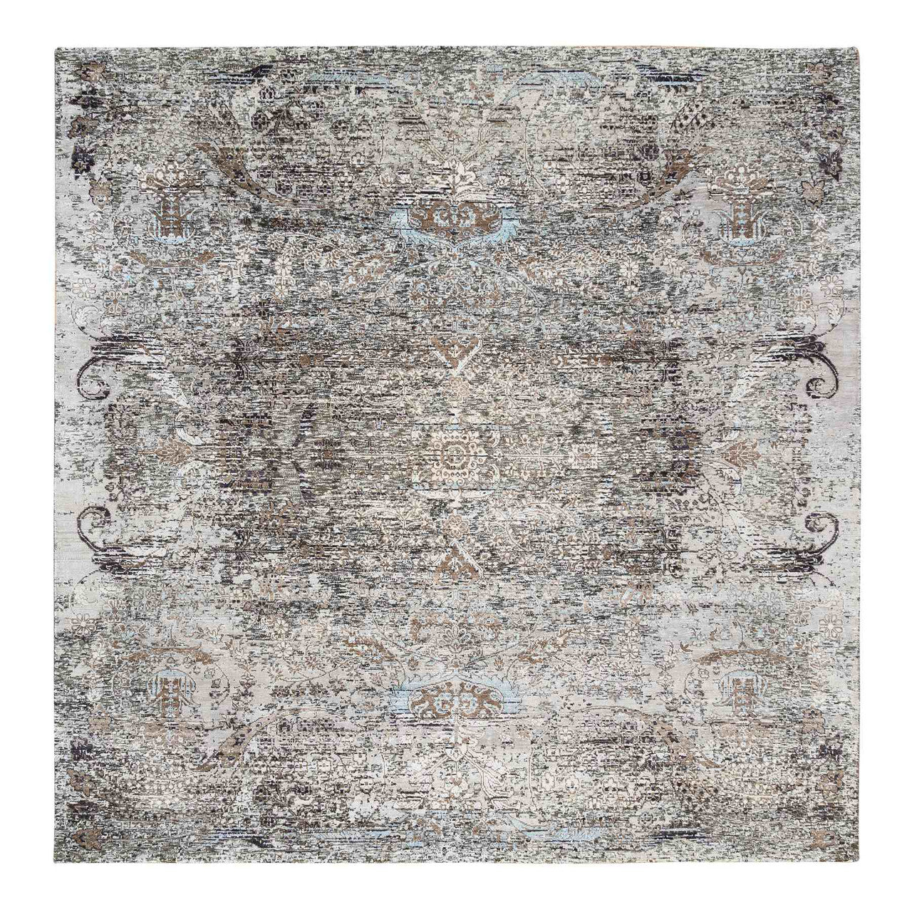 Gray 8'0" x 8'1" Transitional Hand knotted Wool/Silk Rug - Sku: O063684