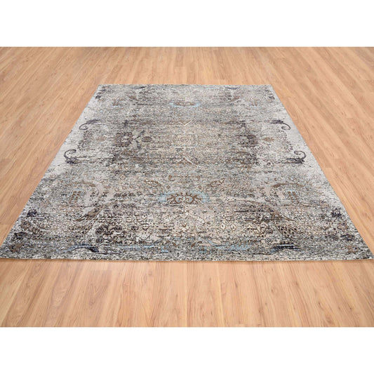 Transitional Wool & Silk Hand Knotted Rug Grey No Border 8.0X8.1 -O063684