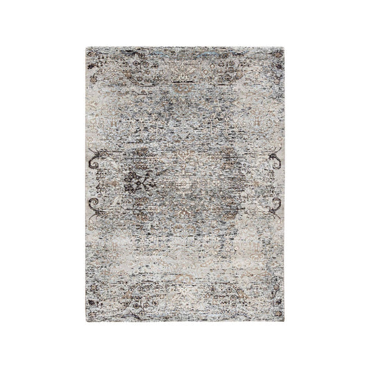 Transitional Wool & Silk Hand Knotted Rug Grey No Border 4.1X6.0 -O063694
