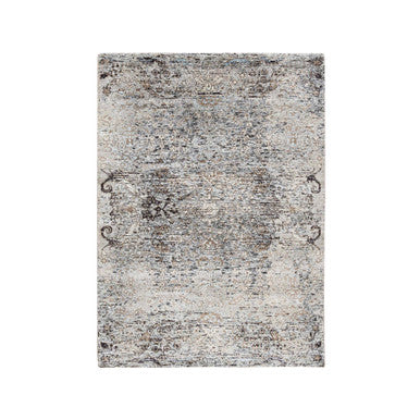 Transitional Wool & Silk Hand Knotted Rug Grey No Border 4.1X6.0 -O063694