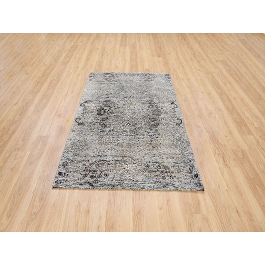 Transitional Wool & Silk Hand Knotted Rug Grey No Border 4.1X6.0 -O063694