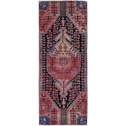 Overdyed & Vintage Wool Hand Knotted Rug Red 3.4x8.8 -O0636