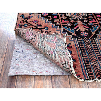 Overdyed & Vintage Wool Hand Knotted Rug Red 3.4x8.8 -O0636