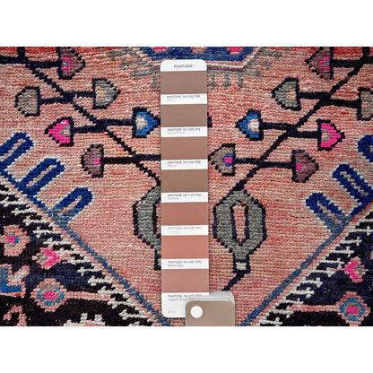 Overdyed & Vintage Wool Hand Knotted Rug Red 3.4x8.8 -O0636