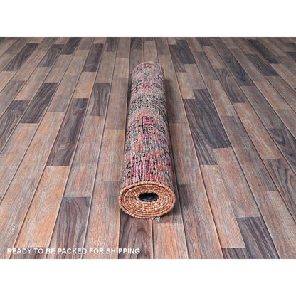 Overdyed & Vintage Wool Hand Knotted Rug Red 3.4x8.8 -O0636