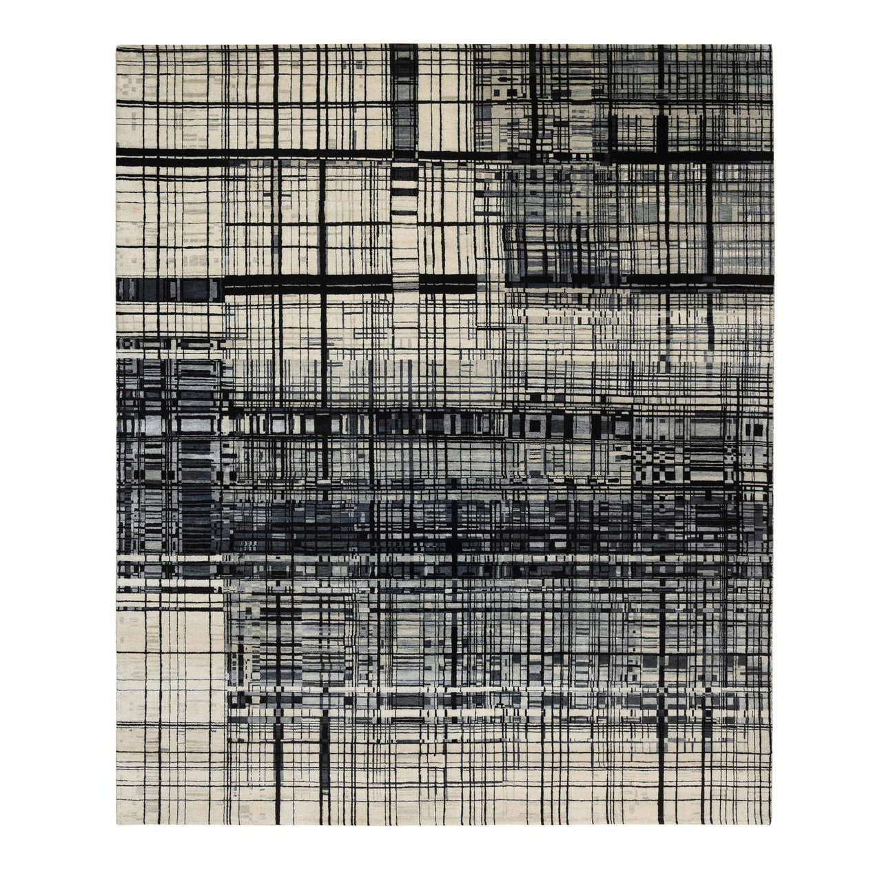 Black 8'2" x 9'9" Modern and Contemporary Hand knotted Wool Rug - Sku: O063702
