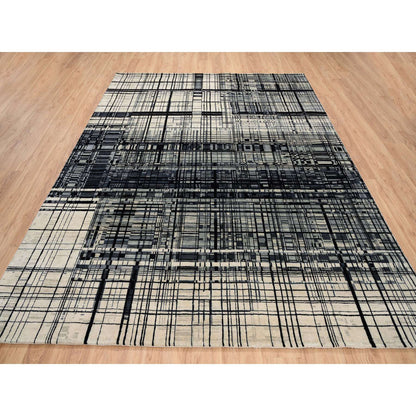 Modern and Contemporary Wool Hand Knotted Rug Black No Border 8.2X9.9 -O063702