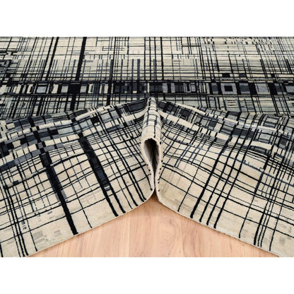 Modern and Contemporary Wool Hand Knotted Rug Black No Border 8.2X9.9 -O063702
