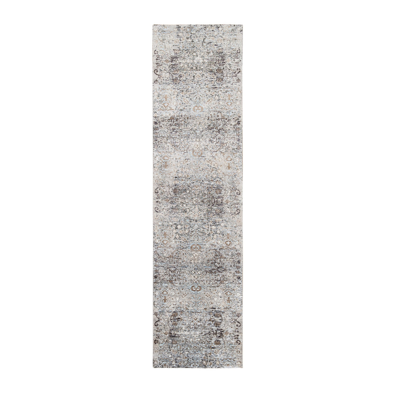 Gray 2'6" x 10'0" Transitional Hand knotted Wool/Silk Rug - Sku: O063707