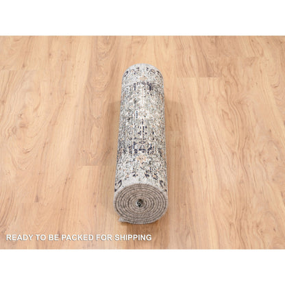 Transitional Wool & Silk Hand Knotted Rug Grey No Border 2.6X10.0 -O063707