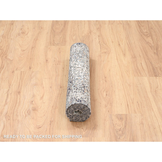 Transitional Wool & Silk Hand Knotted Rug Grey 2.6X6.0  -O063711