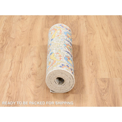 Transitional Wool & Silk Hand Knotted Rug Beige No Border 2.5X10.1 -O063717