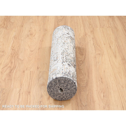 Transitional Wool & Silk Hand Knotted Rug Grey No Border 2.6X16.0 -O063722