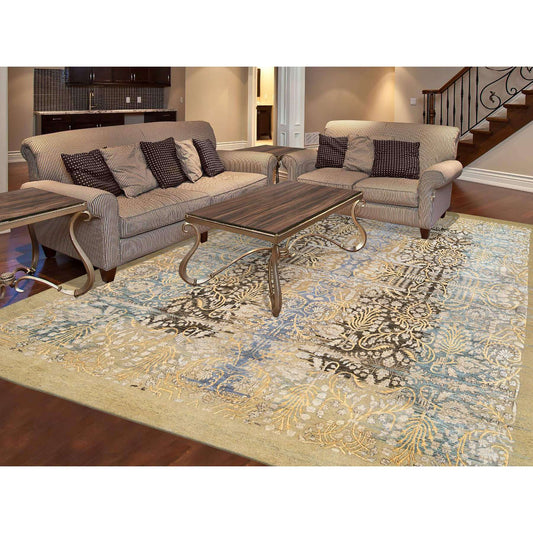 Transitional Wool & Silk Hand Knotted Rug Brown Brown 9.0X12.2 -O063724