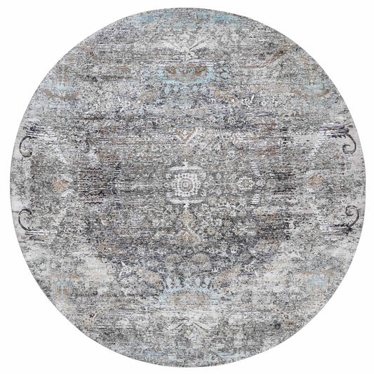 Transitional Wool & Silk Hand Knotted Rug Grey No Border 11.10X11.10 -O063726