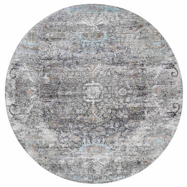 Transitional Wool & Silk Hand Knotted Rug Grey No Border 11.10X11.10 -O063726