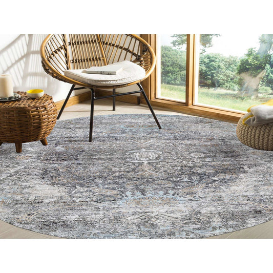 Transitional Wool & Silk Hand Knotted Rug Grey No Border 11.10X11.10 -O063726