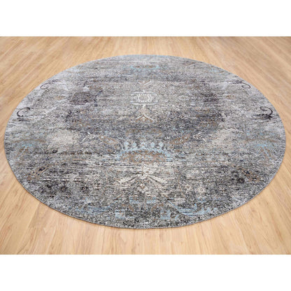 Transitional Wool & Silk Hand Knotted Rug Grey No Border 11.10X11.10 -O063726
