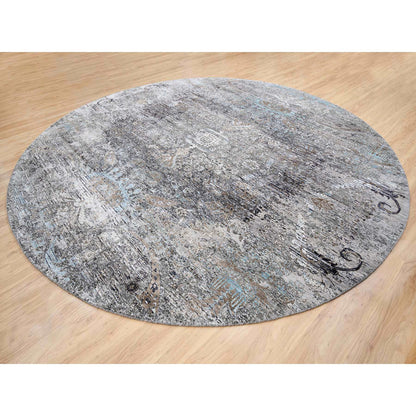 Transitional Wool & Silk Hand Knotted Rug Grey No Border 11.10X11.10 -O063726