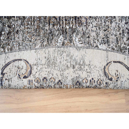 Transitional Wool & Silk Hand Knotted Rug Grey No Border 11.10X11.10 -O063726