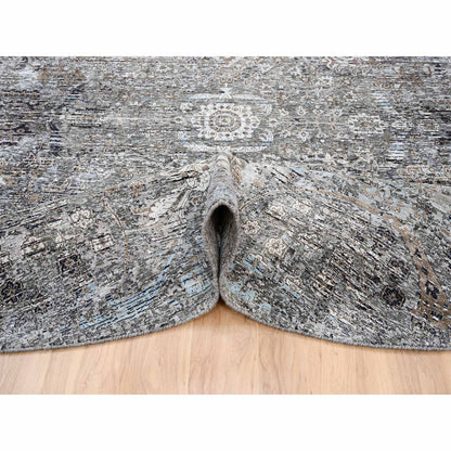 Transitional Wool & Silk Hand Knotted Rug Grey No Border 11.10X11.10 -O063726