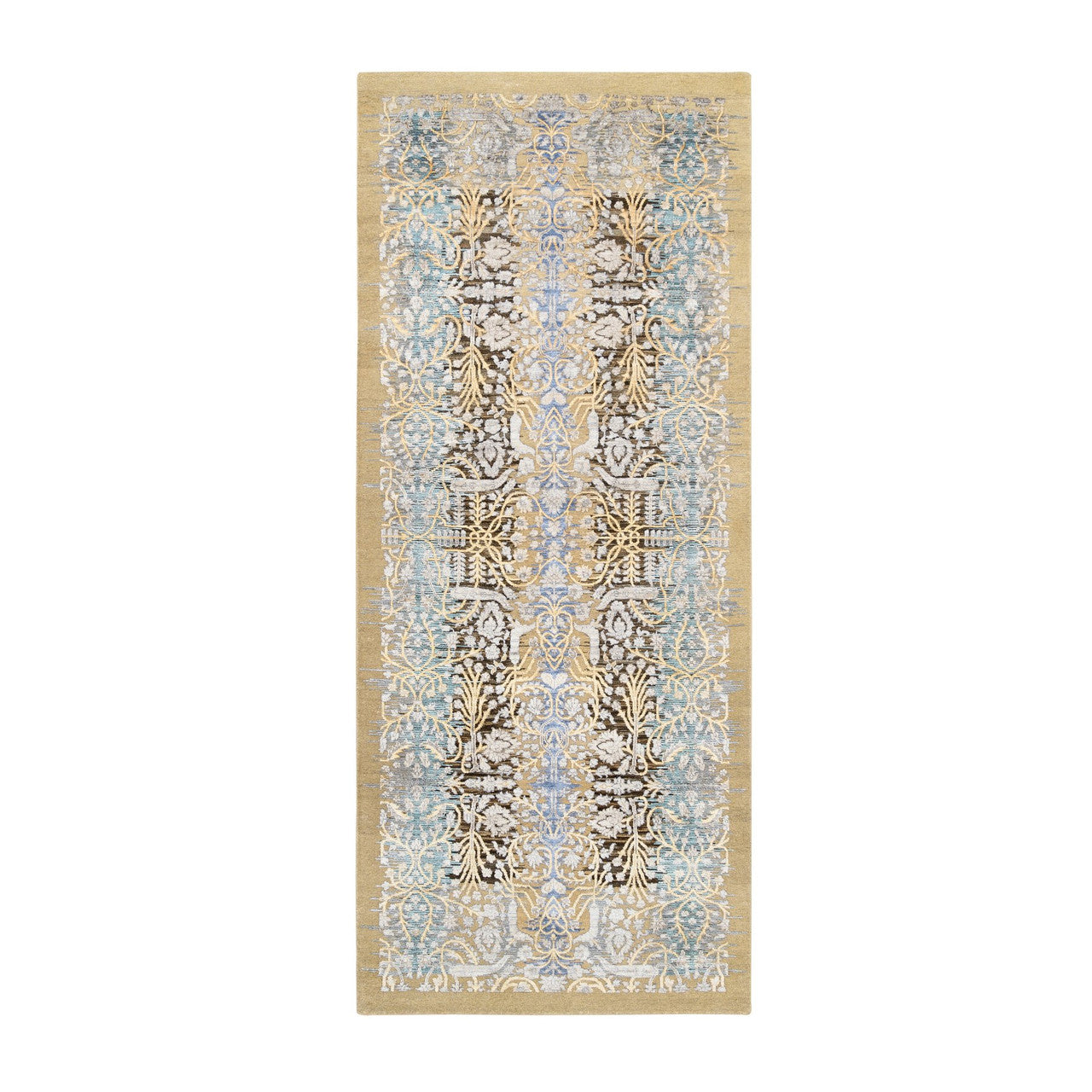 Brown 4'2" x 10'0" Transitional Hand knotted Wool/Silk Rug - Sku: O063730