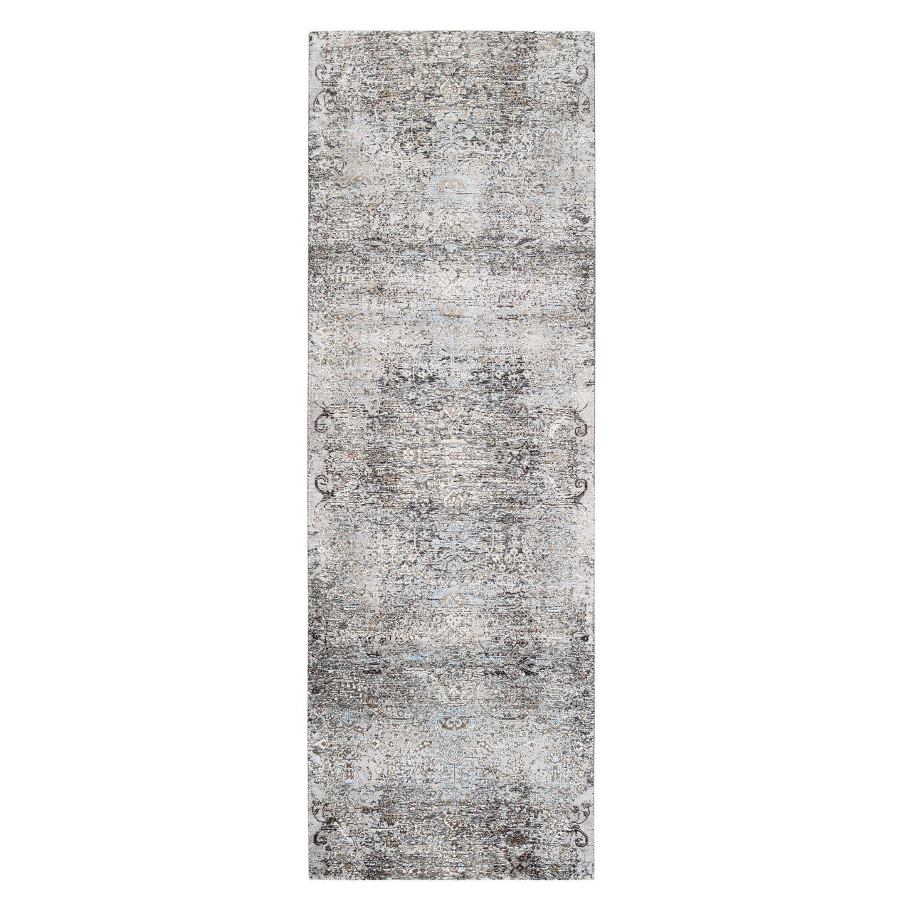 Gray 4'0" x 12'0" Transitional Hand knotted Wool/Silk Rug - Sku: O063732