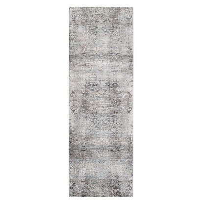 Transitional Wool & Silk Hand Knotted Rug Grey No Border 4.0X12.0 -O063732